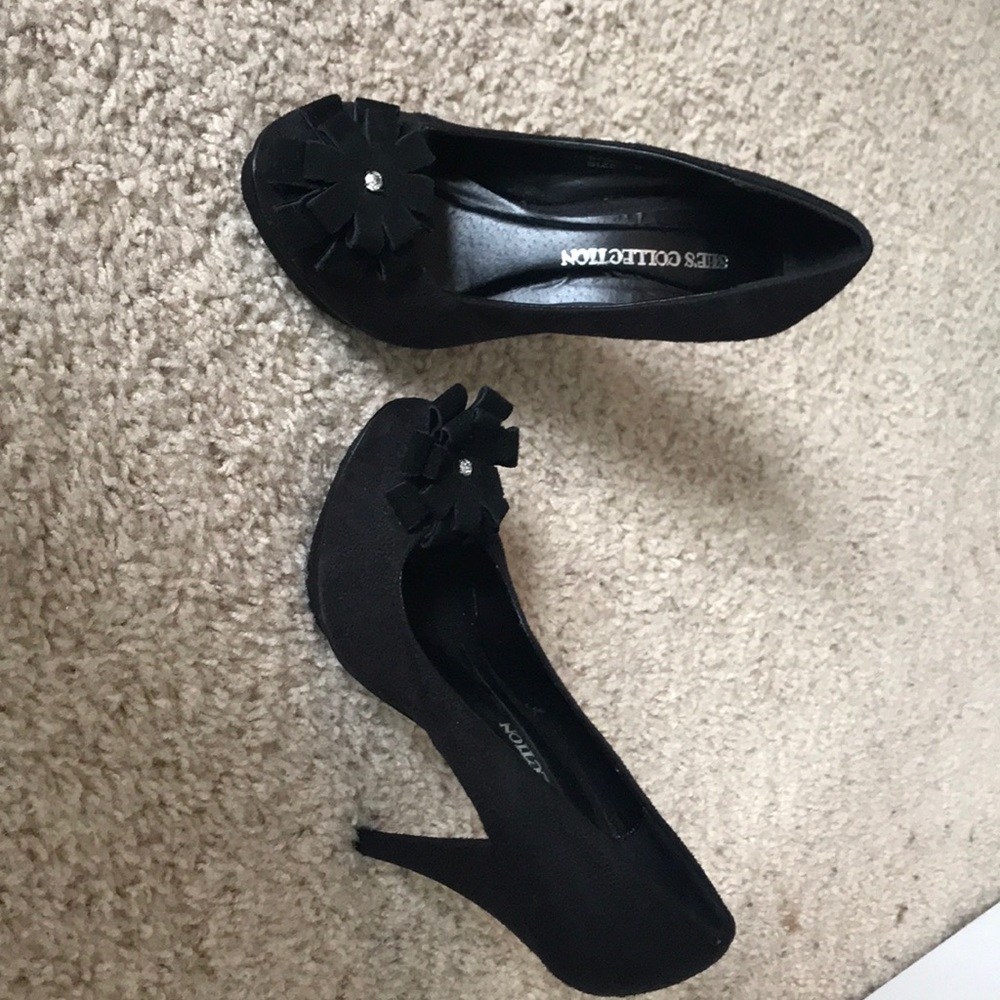 Black suede tall heels